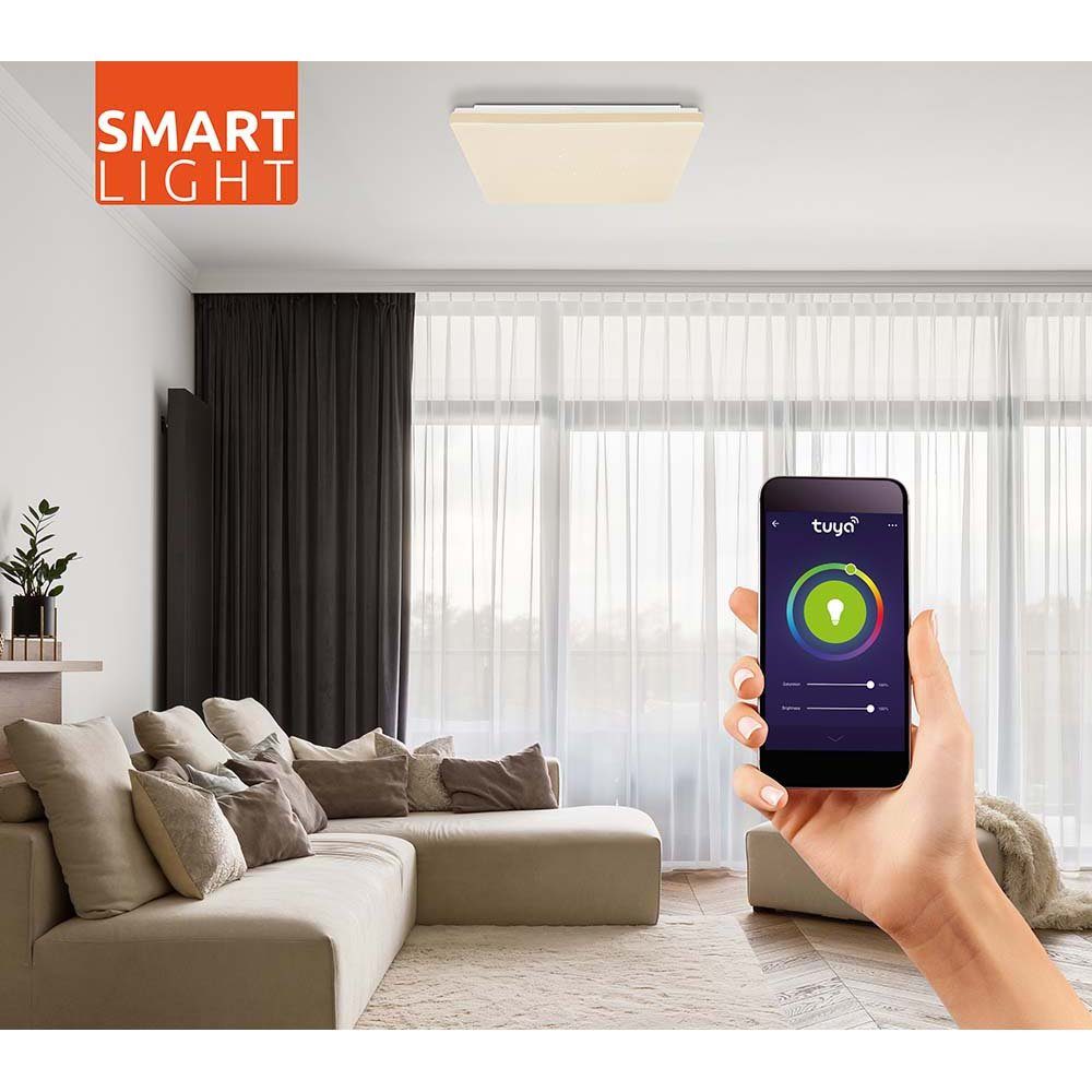 Warmweiß, etc-shop LED-Leuchte, Kaltweiß, Smarte LED-Leuchtmittel fest Deckenleuchte Neutralweiß, verbaut, LED Wohnzimmerlampe Smart RGB dimmbar Tageslichtweiß, Fernbedienung
