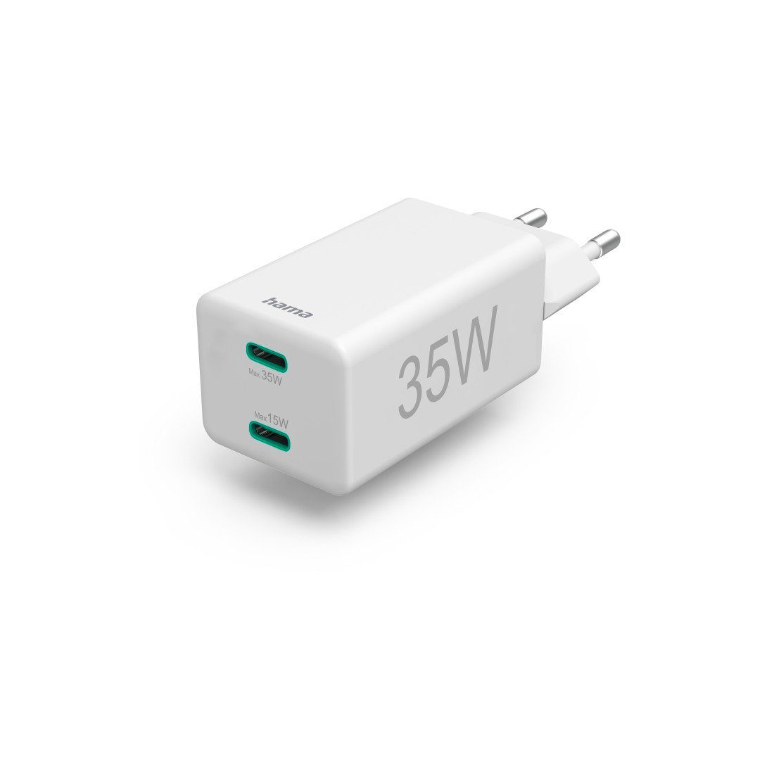 Hama Schnellladegerät, 2x USB C, PD Qualcomm®, Mini Ladegerät, 35 W, Weiß Schnelllade-Gerät