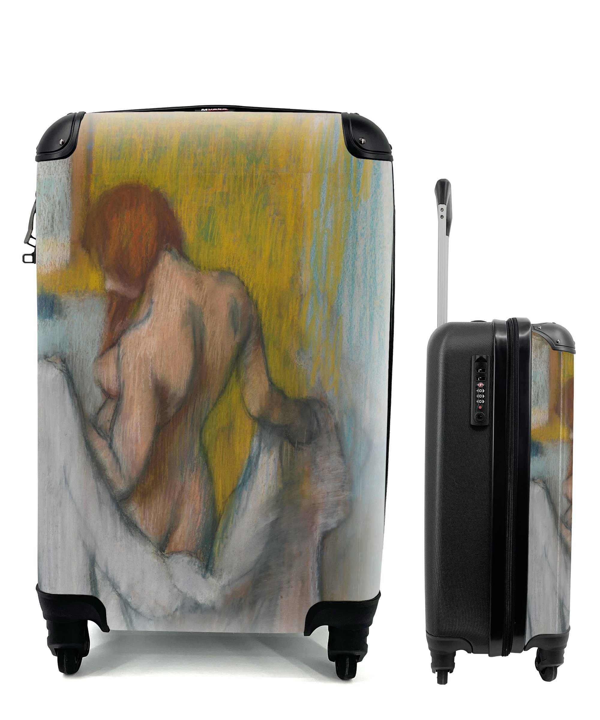 MuchoWow Handgepäckkoffer Frau mit Handtuch - Gemälde von Edgar Degas, 4 Rollen, Reisetasche mit rollen, Handgepäck für Ferien, Trolley, Reisekoffer