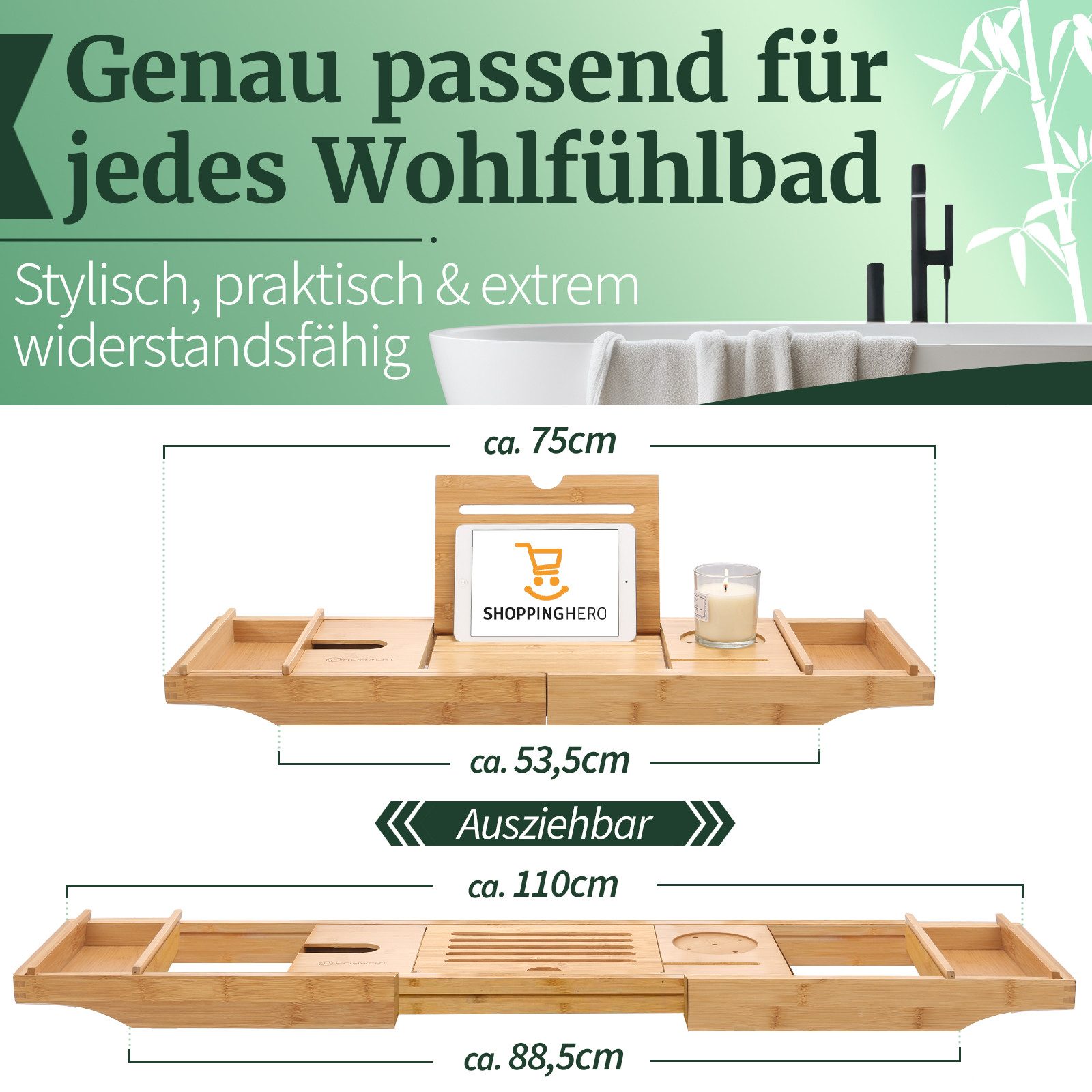 HEIMWERT Badewannenablage Badewannentablett Frühstückstablett mit Beinen, A günstig online kaufen