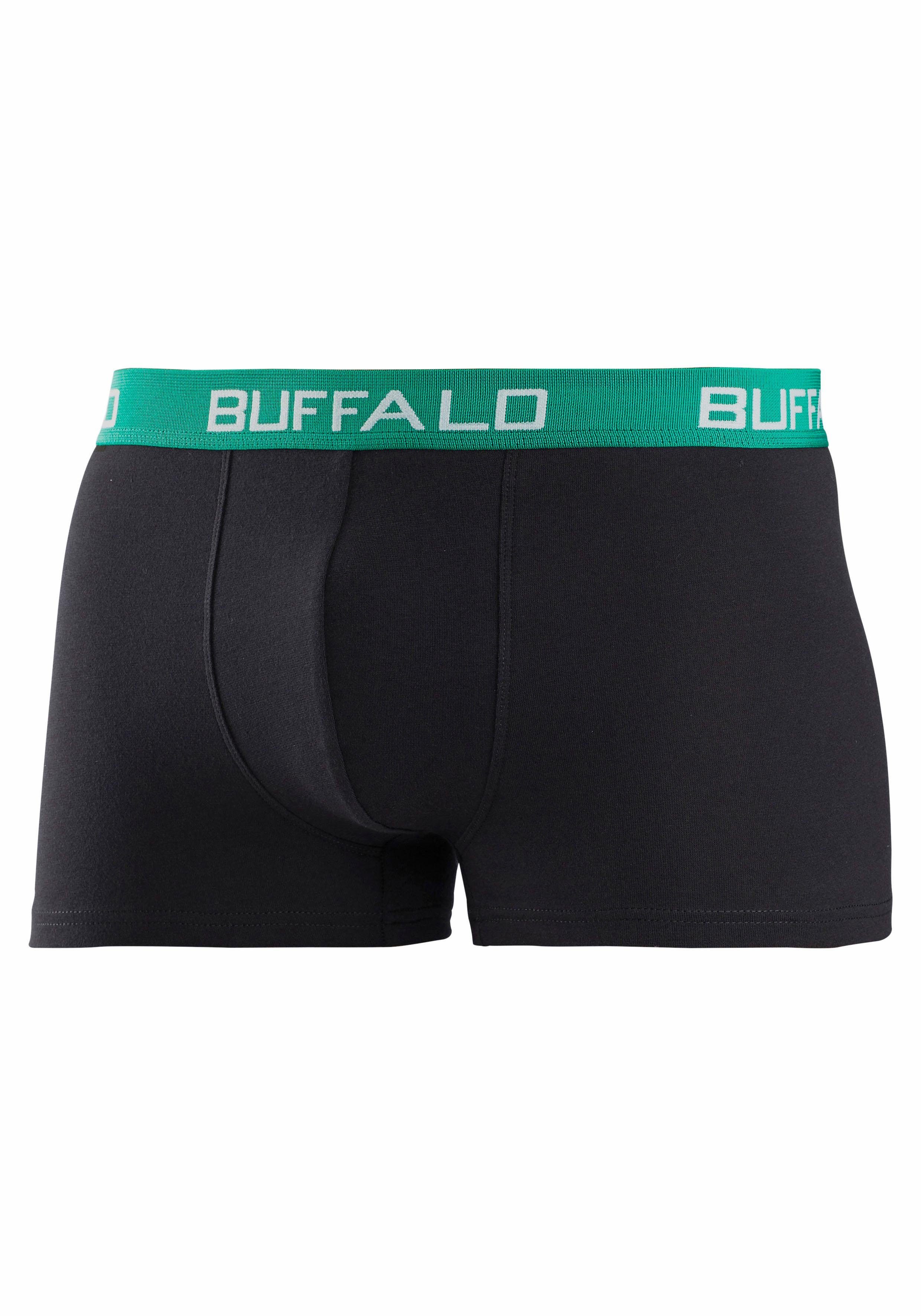 Buffalo Boxer für schwarz-grün, Jungen schwarz-türkis, 3-St) (Packung, kontrastfarbenem schwarz-marine Bündchen mit