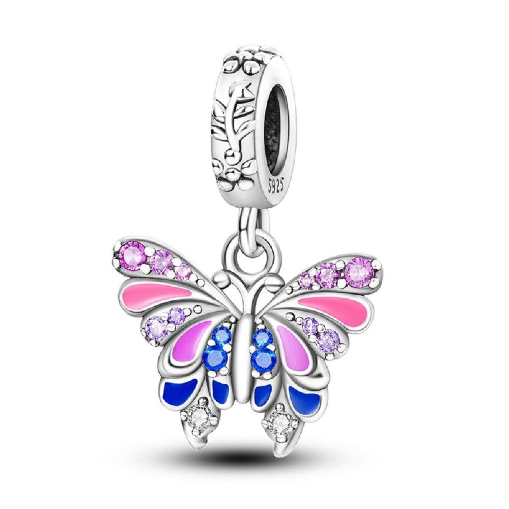 PANDACHARMS Bead Bunter Schmetterling Anhänger für Charm Armband, 925 Silber, Zirkonia