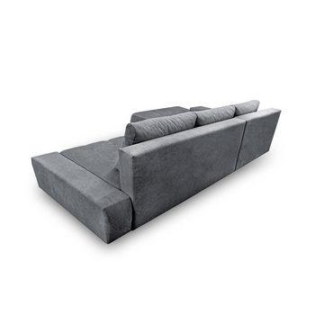 Beautysofa Ecksofa Draco L, Grau, Dunkelgrau, inkl. Wellenfedern Ecke mit Einfügung, Polstersofa mit Schlaffunktion, L-Form Ecksofa mit Bettkasten