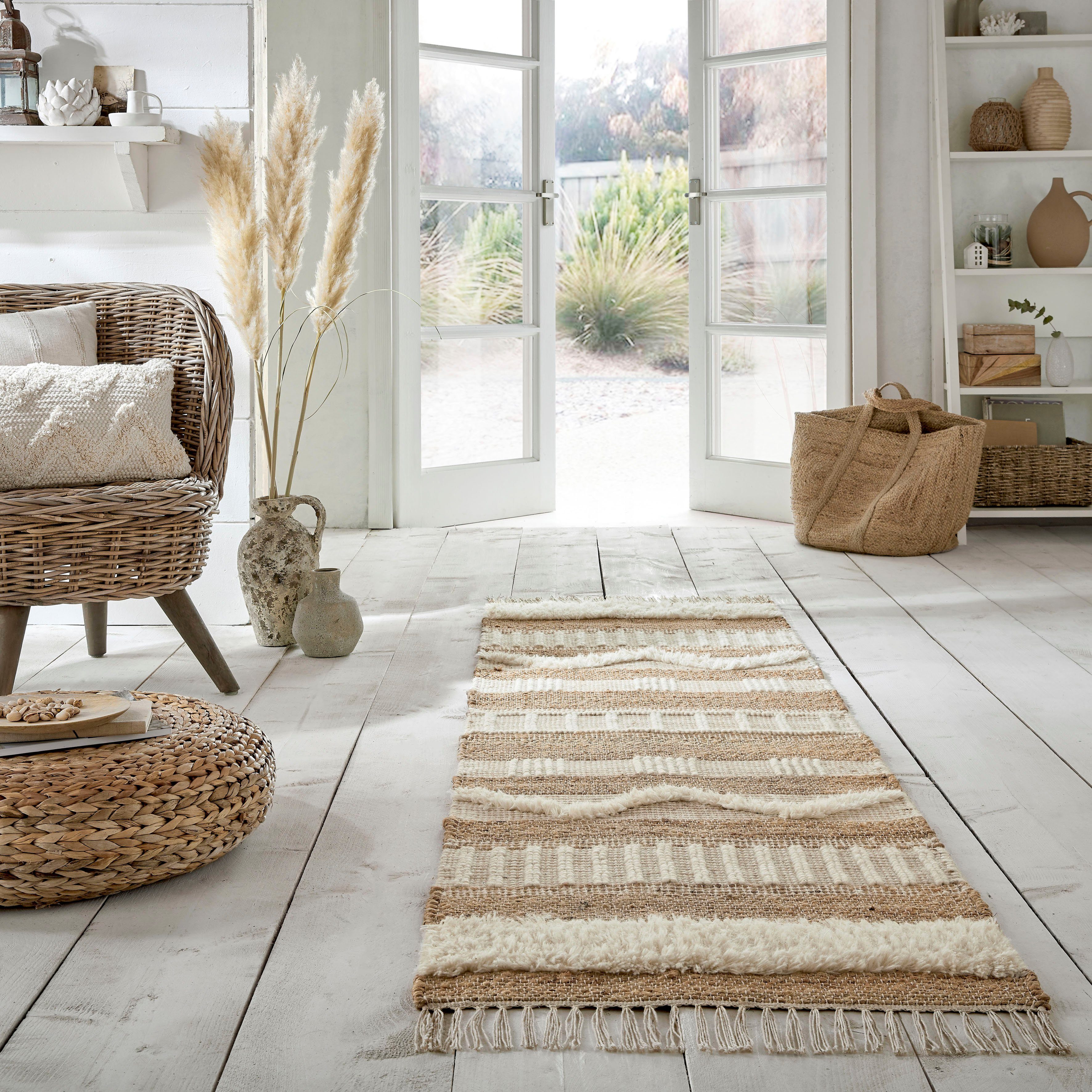 Läufer Medina, FLAIR RUGS, rechteckig, Höhe: 12 mm, Boho-Look, aus Naturfasern wie Wolle & Jute, Teppichläufer | Kurzflor-Läufer