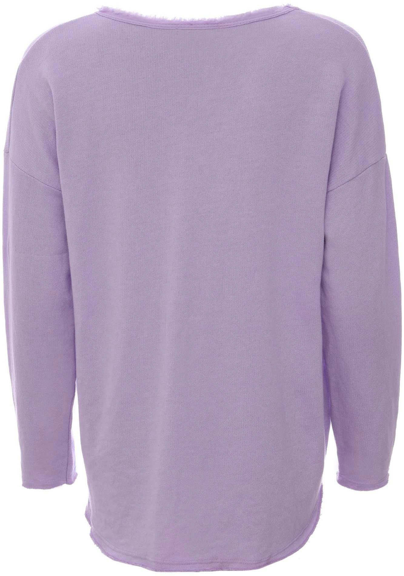 Zwillingsherz Sweatshirt ausgefranster V-Ausschnitt, Vintage Look, Langarm
