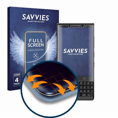 Savvies Full-Cover Schutzfolie für BlackBerry Key2, Displayschutzfolie, 4 Stück, 3D Curved klar