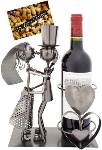 BRUBAKER Weinflaschenhalter »Hochzeitspaar Flaschenhalter«, (inklusive Grußkarte), Metall Skulptur, Wein Geschenk Hochzeit, Weinhalter