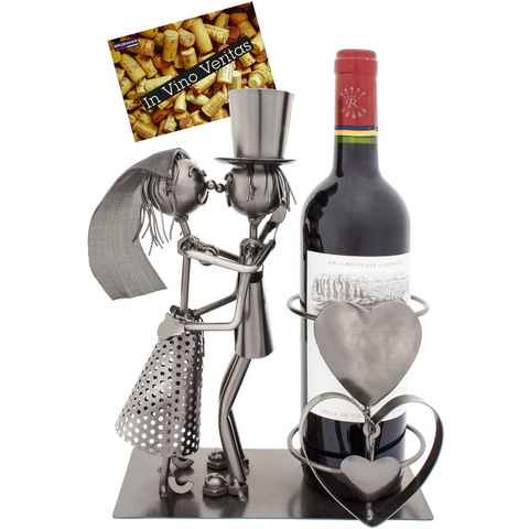BRUBAKER Weinflaschenhalter Hochzeitspaar Flaschenhalter, (inklusive Grußkarte), Metall Skulptur, Wein Geschenk Hochzeit, Weinhalter