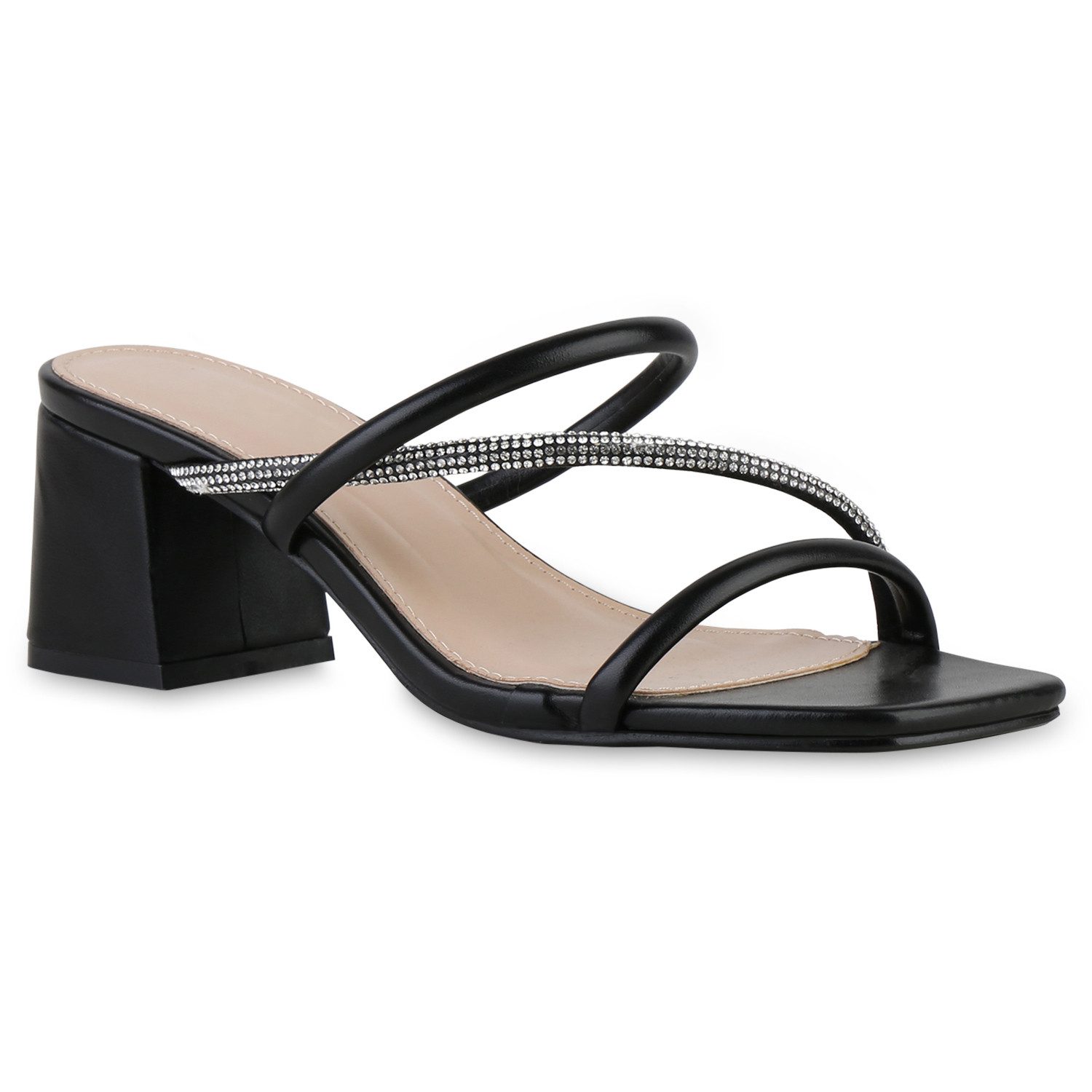 VAN HILL 841540 Sandalette Damen Pantoletten Sandaletten Strass Blockabsatz günstig online kaufen