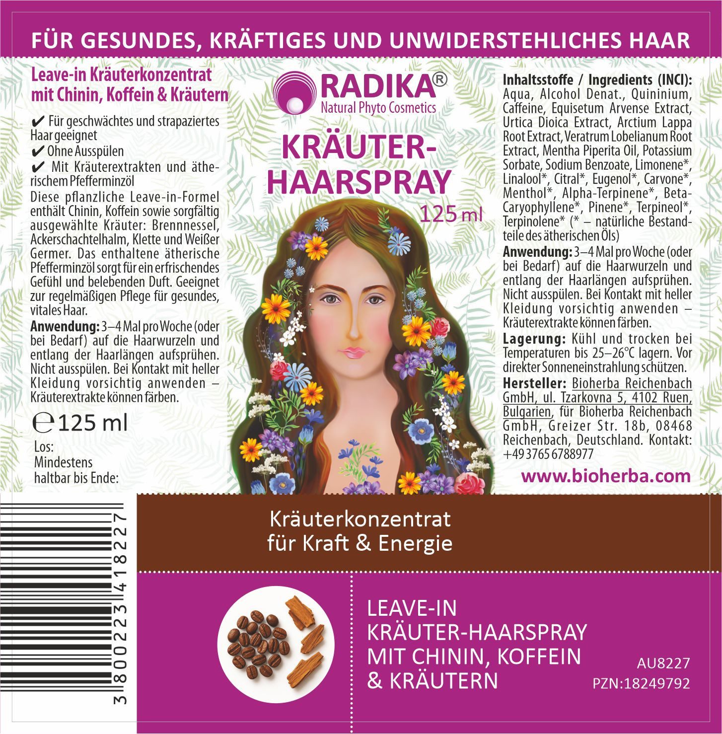 BIOHERBA R Pflege-Set Bioherba Haarspray mit Chinin Koffein & Kräutern 125 ml