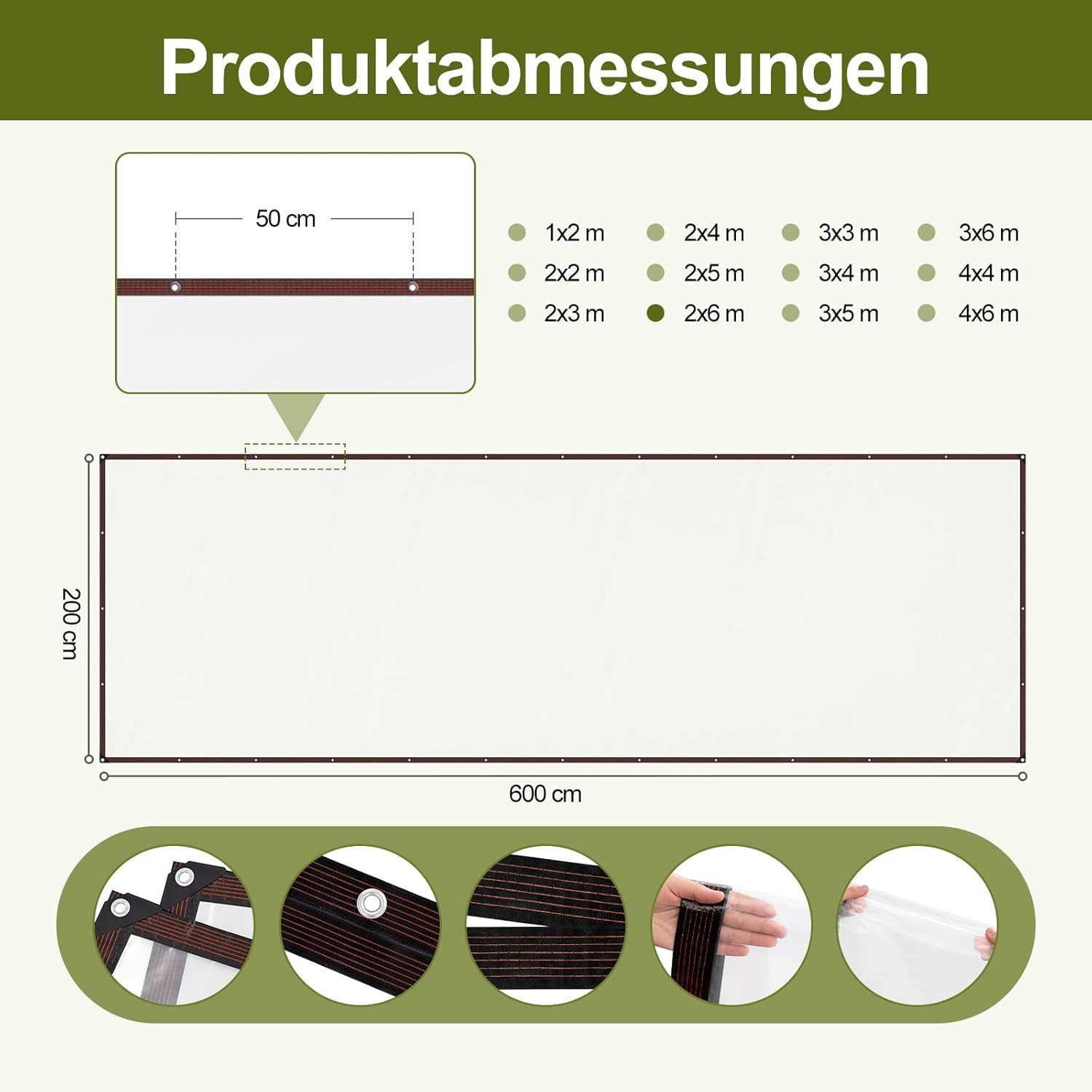 EUGAD Schutzplane (1-St), Transparent, Wasserdicht Gewebeplane mit Ösen, Mehrzweckplane