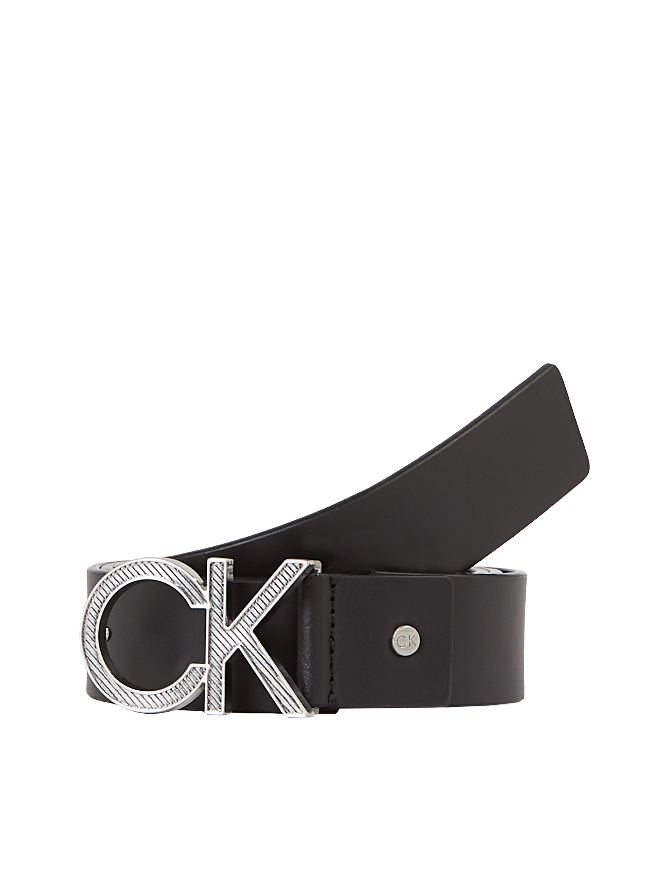 Calvin Klein METAL Ledergürtel CK 35MM Markenlabel DIAGONAL mit ADJ