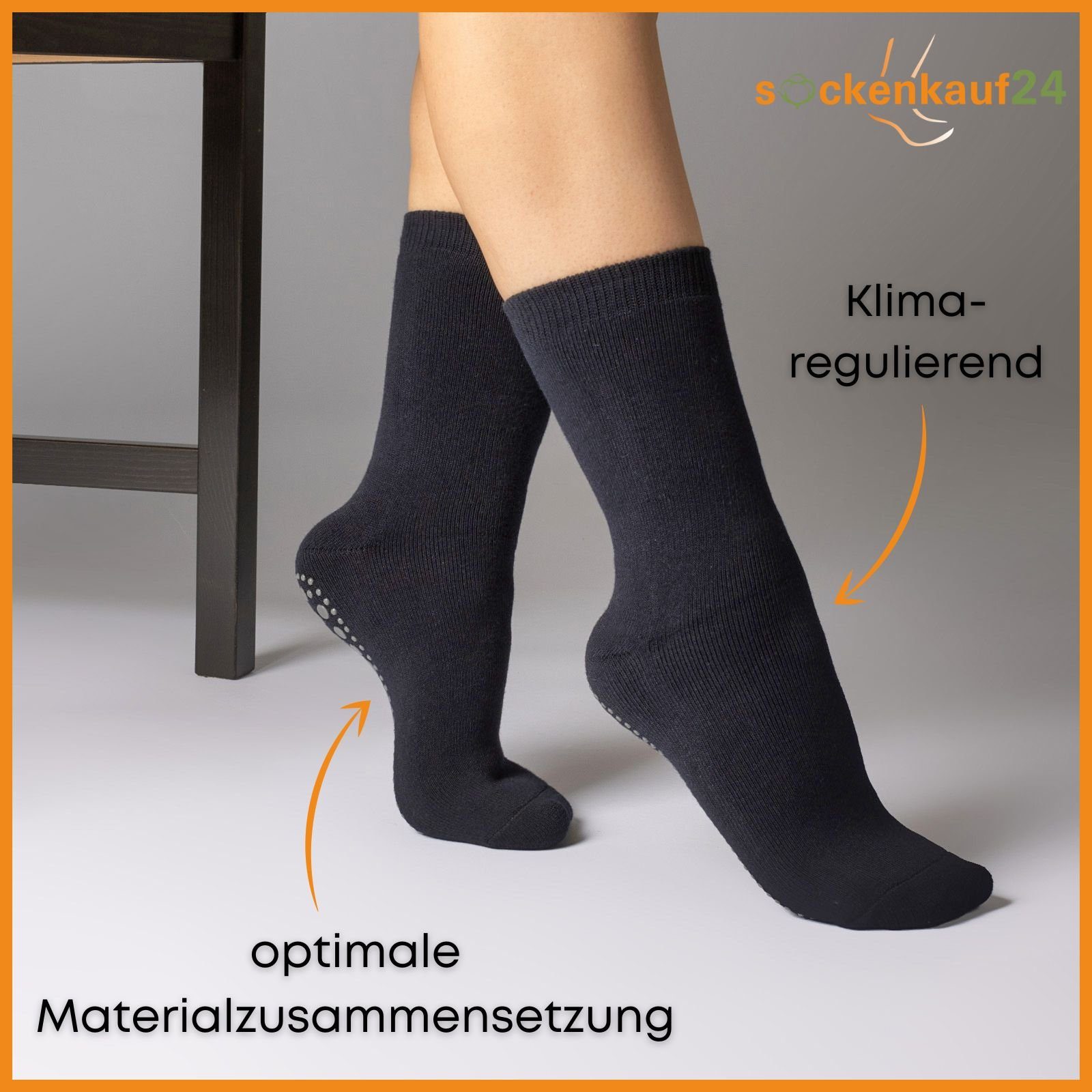 sockenkauf24 ABS-Socken 3 oder 6 Paar "Premium" Anti Rutsch Socken Damen Herren (Schwarz, Blau, Grau, 3-Paar, 39-42) ABS Socken Noppen Stoppersocken - 8600 WP