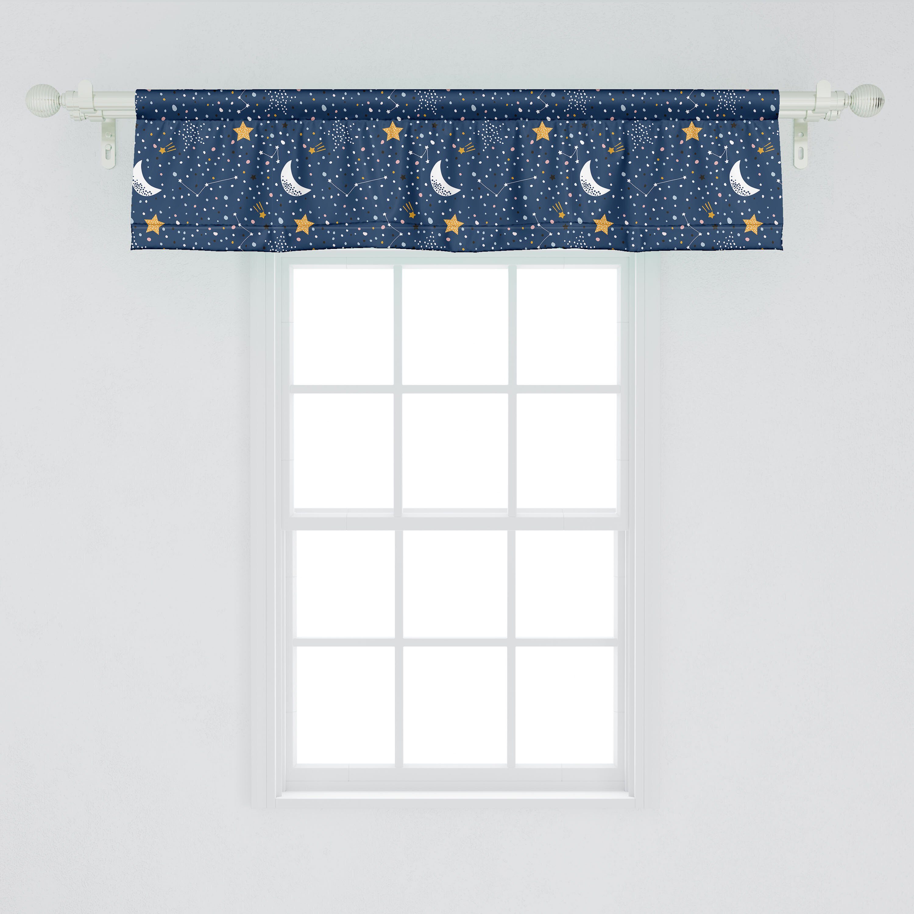 Scheibengardine Vorhang Volant für Abakuhaus, Stil-Mond-Stern Doodle Küche Stangentasche, Dekor Microfaser, Schlafzimmer Nachthimmel mit