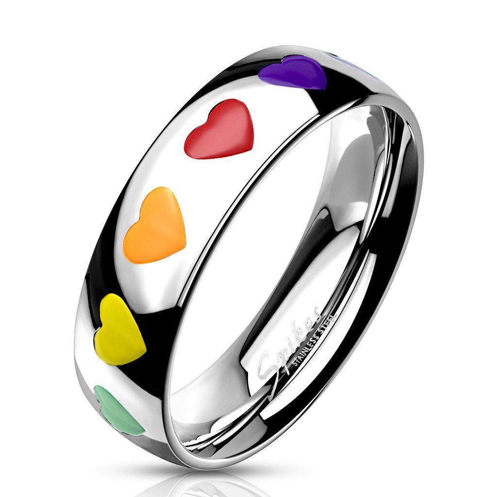 Herren Schmuck BUNGSA Fingerring Ring mit bunten Herzen Silber aus Edelstahl Damen (Ring, 1-tlg., inkl. Schmuckbeutel aus Organz