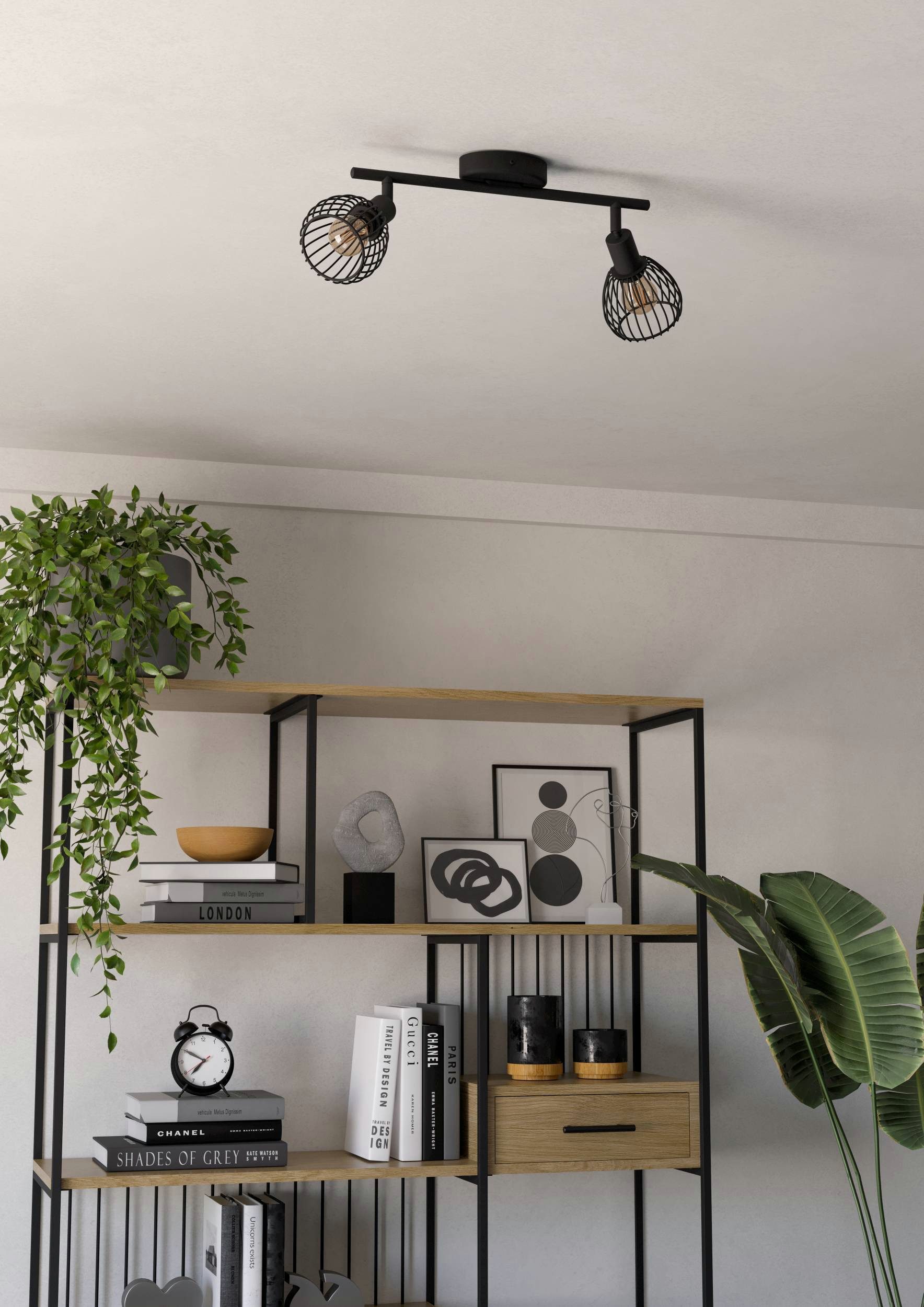 EGLO Deckenleuchte Sonnino Deckenlampe 2-fach, schwenkbare Spots, Metall, Deckenspot, E14, ohne Leuchtmittel, Spot - L36,5 x B10 x H18,5 cm - schwarz - 2X40W exkl.