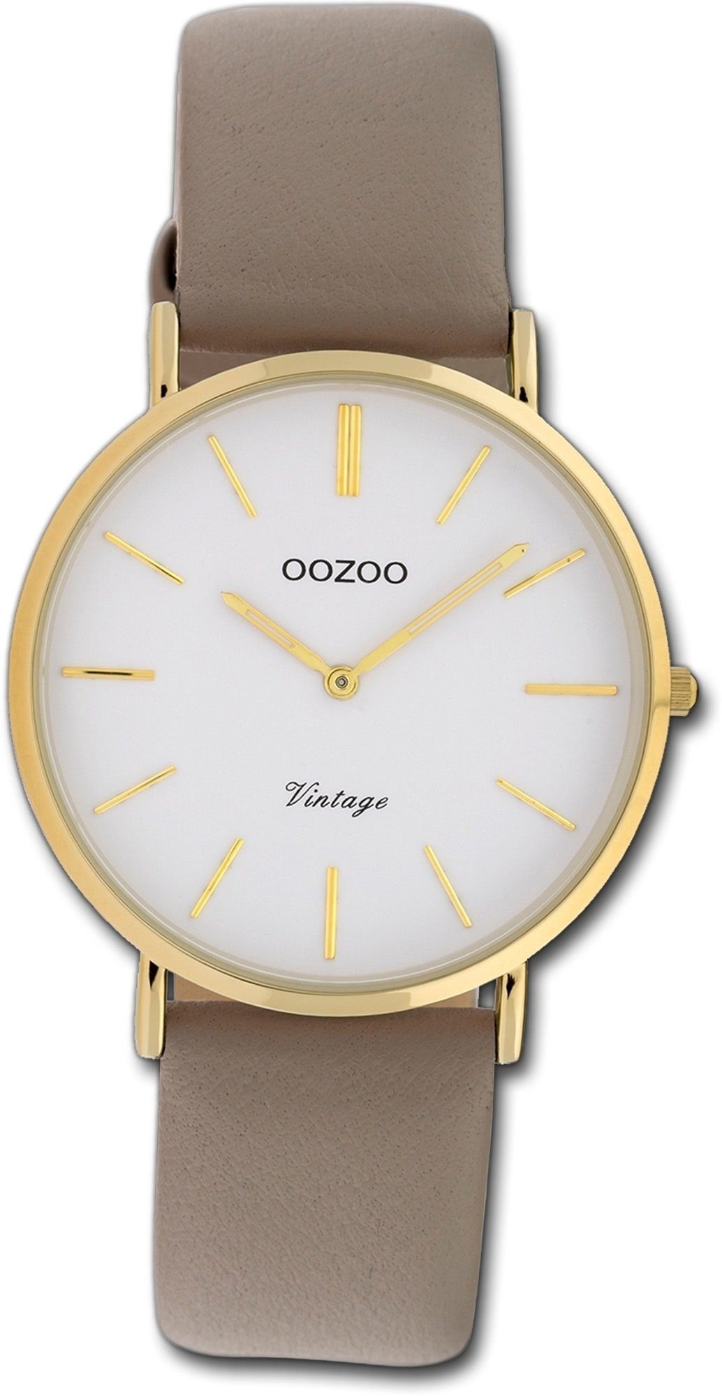 OOZOO Quarzuhr Oozoo Leder Damen Uhr C20089 Quarzuhr, Damenuhr Lederarmband hellbraun, rundes Gehäuse, mittel (ca. 32mm)