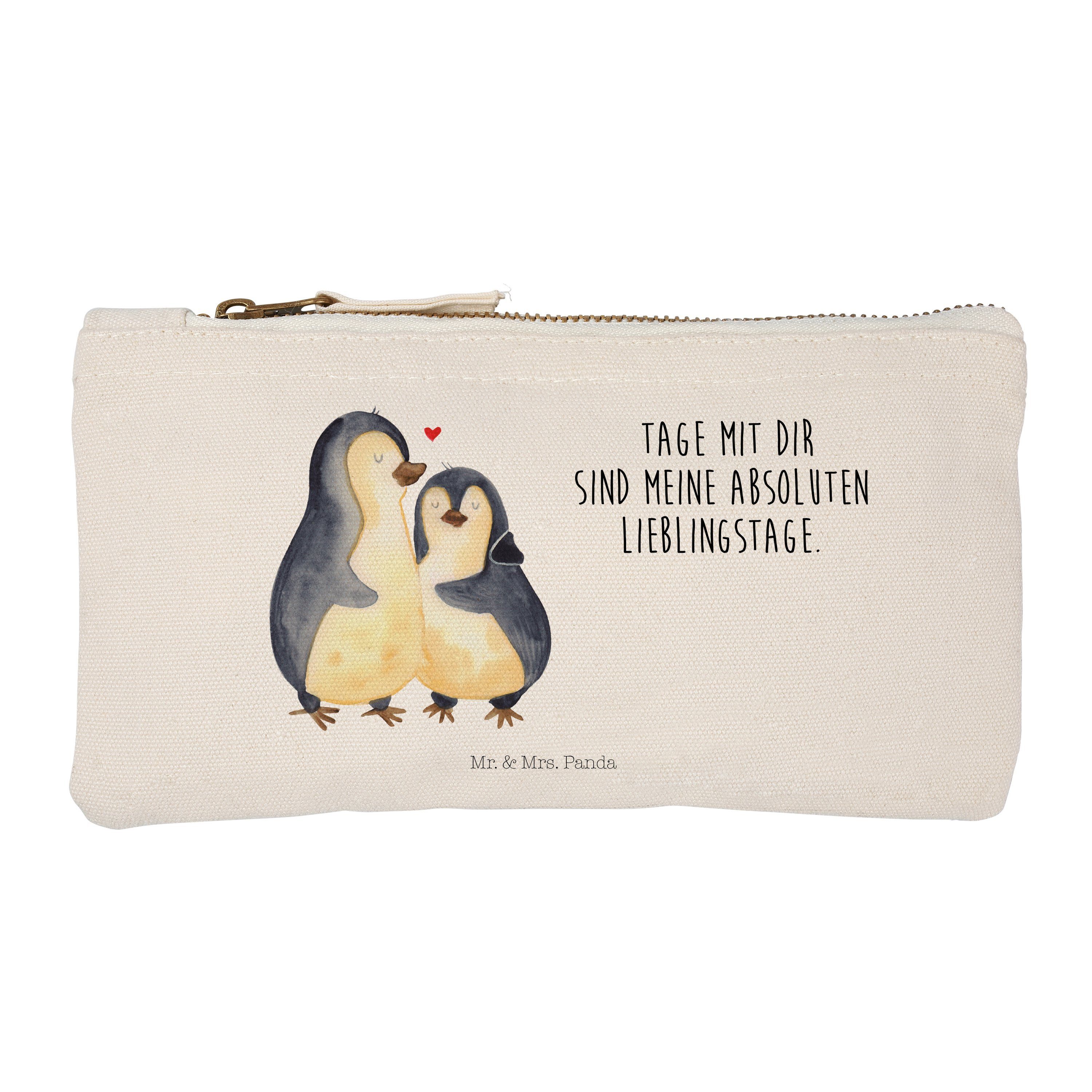 Mr. & Mrs. Panda Kosmetiktasche Pinguin umarmend - Weiß - Geschenk, Seevogel, Verlobung, Liebe, Kosme (1-tlg)