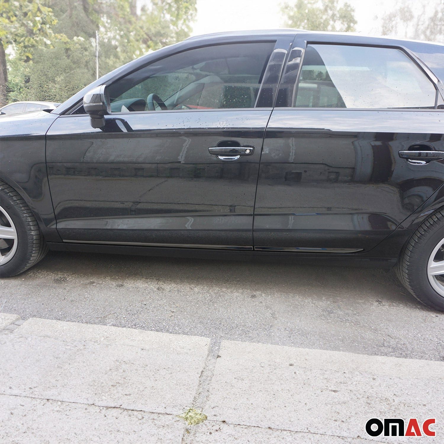 OMAC Zierleisten-Aufkleber Seitentürleisteleiste für BMW X6 E71 E72 2007-2014 Chrom Dunkel 4x, (4tlg), Langlebig,Einfache Reinigung,Einfache Installation,Rostbeständig
