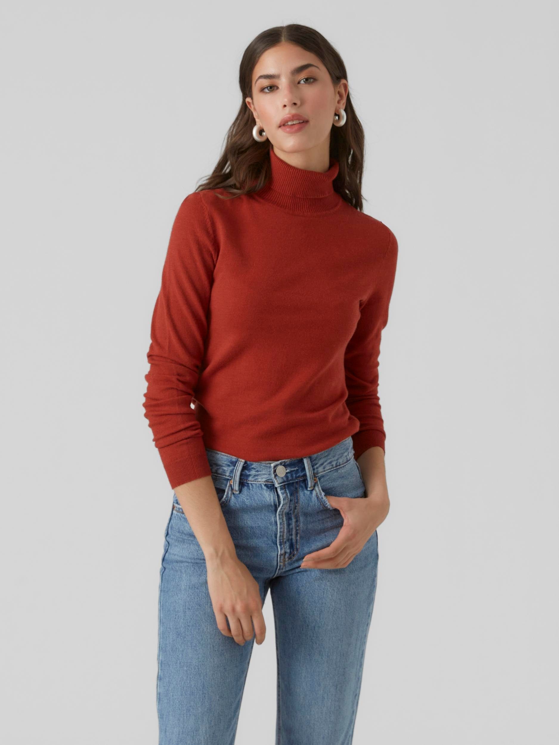 VERO MODA Damen Rollkragen Pullover - Langer Strickpullover