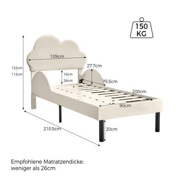 BlingBin Einzelbett Luxuriöses Samt Soft-Polsterbett (1-tlg., mit Wolkenkopfteil, Höhenverstellbares Kopfteil, 90*200cm)