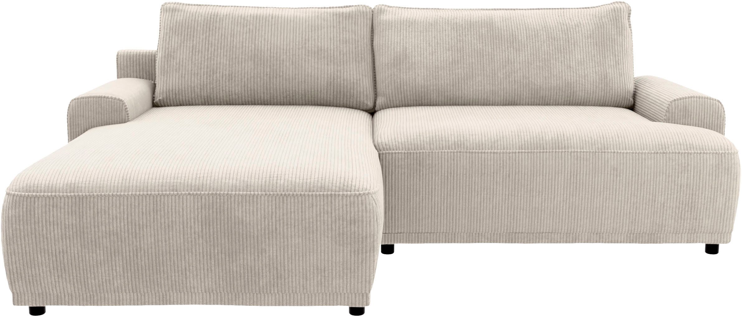 TRENDMANUFAKTUR Ecksofa Fordon, Schlafsofa mit Bettkasten, Couch in L-Form, Breite 250 cm, in Cordstoff HYPER, cream, Recamiere links