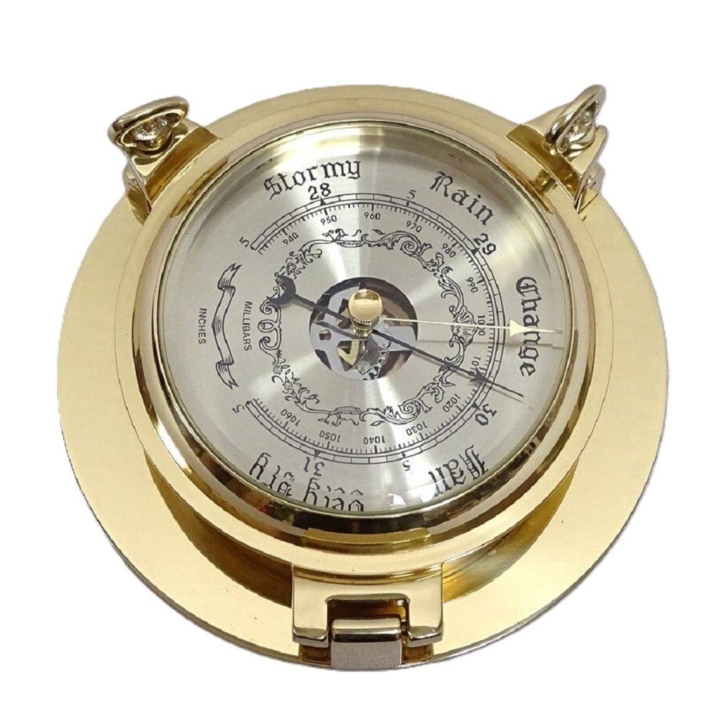 Linoows Dekoobjekt Marine Bullauge, Schiffsbarometer, Messing 18 cm, funktionsgetreue Dekoration