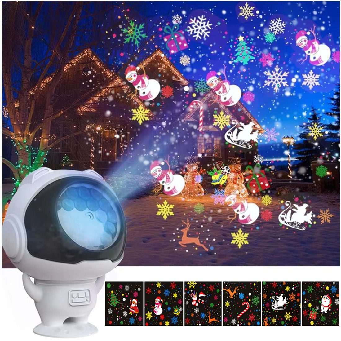 Rosnek Projektionslampe Weihnachtsprojektor, LED Astronaut Projektor Nachtlicht Schneefall, Weihnachtsbeleuchtung Dekoration Party Zimmer,Weihnachtselemente