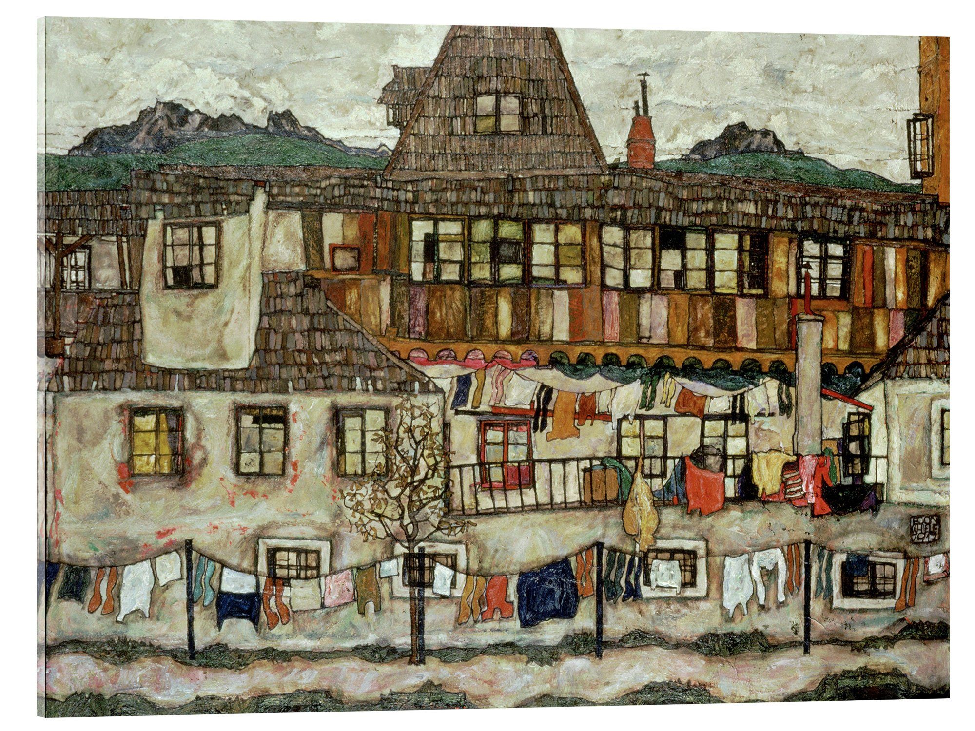 Posterlounge Acrylglasbild Egon Schiele, Haus mit trocknender Wäsche, 1917, Malerei