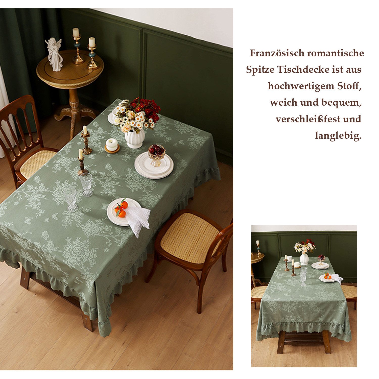 Refttenw Tischdecke Blumentischdecke, Spitzentischdecke mit Rüschen günstig online kaufen