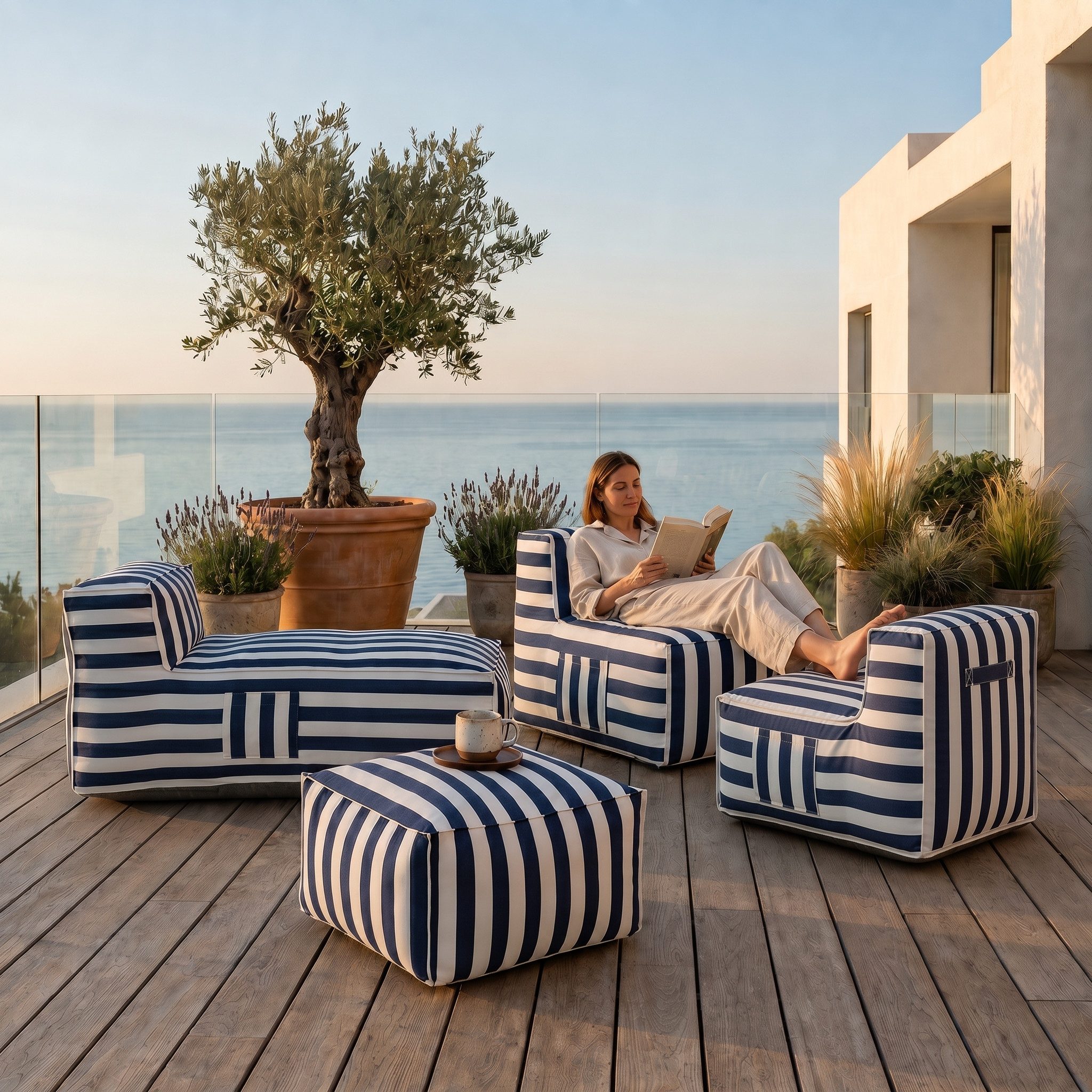 Muffo Gartenlounge-Set SOFT SET 3, (Set), mit Schaumstoffgranulat-Füllung, wasserabweisend, UV-beständig
