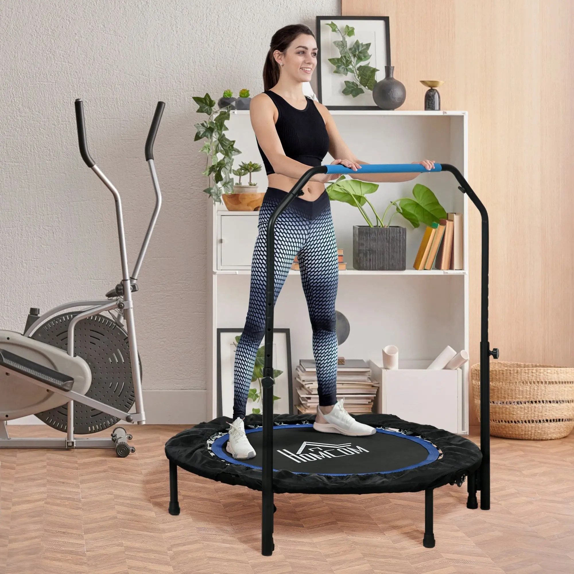 BlingBin Fitnesstrampolin 102 cm Fitness-Trampolin, Faltbares Mini-Trampolin mit Haltegriff, Ø 102 cm, (1er Set, 1 tlg., Ø102 x 99-123H cm), Fitness-Rebounder für Erwachsene, bis 100 kg