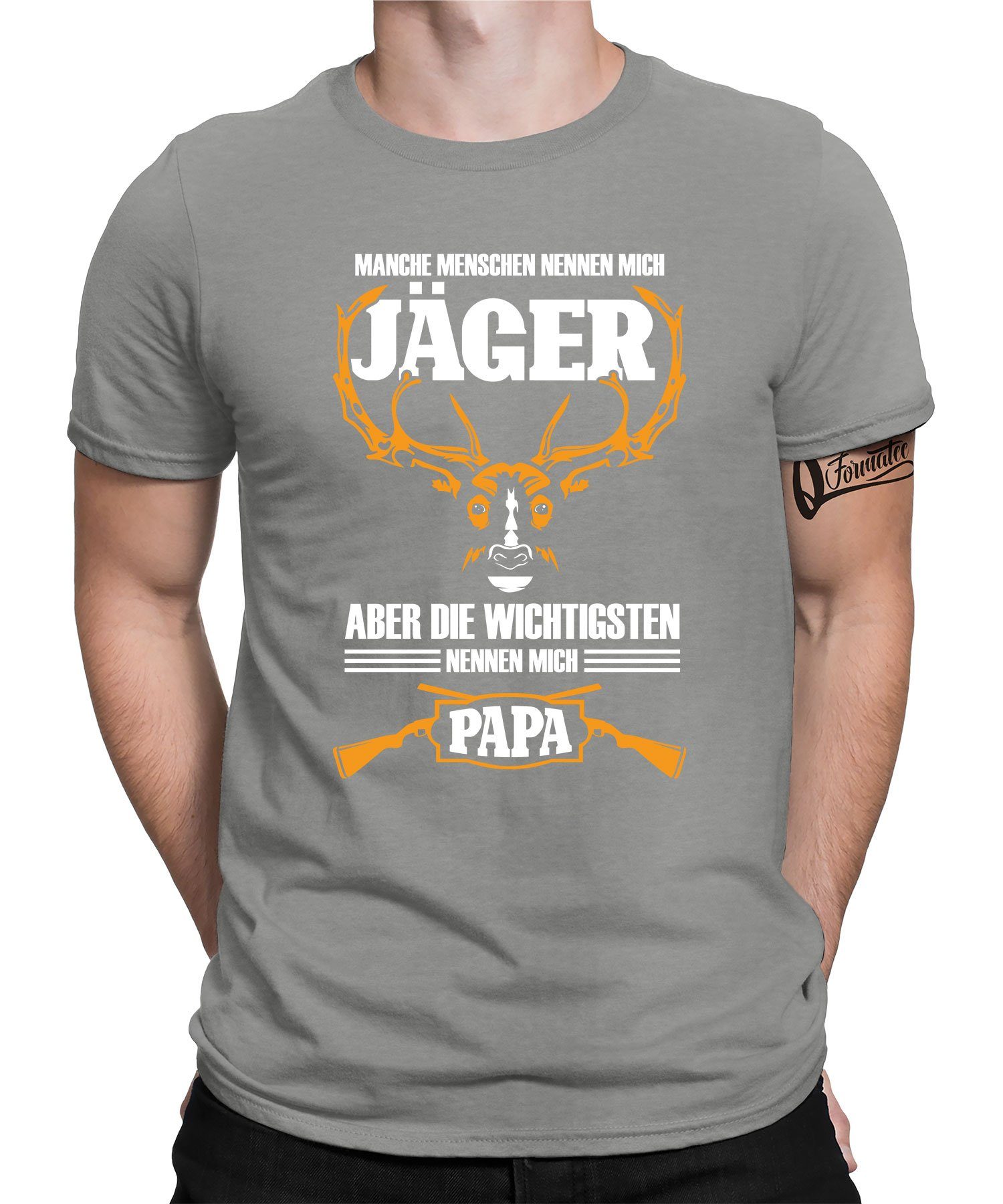 - Papa Formatee Heather Kurzarmshirt Vatertag (1-tlg) T-Shirt Grau Herren Quattro Jäger Vater