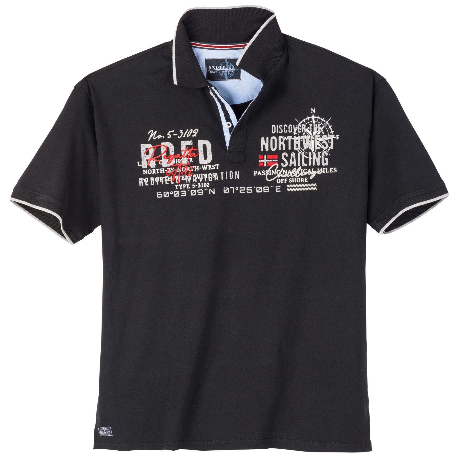 redfield Poloshirt Redfield Übergrößen Poloshirt Frontprint schwarz