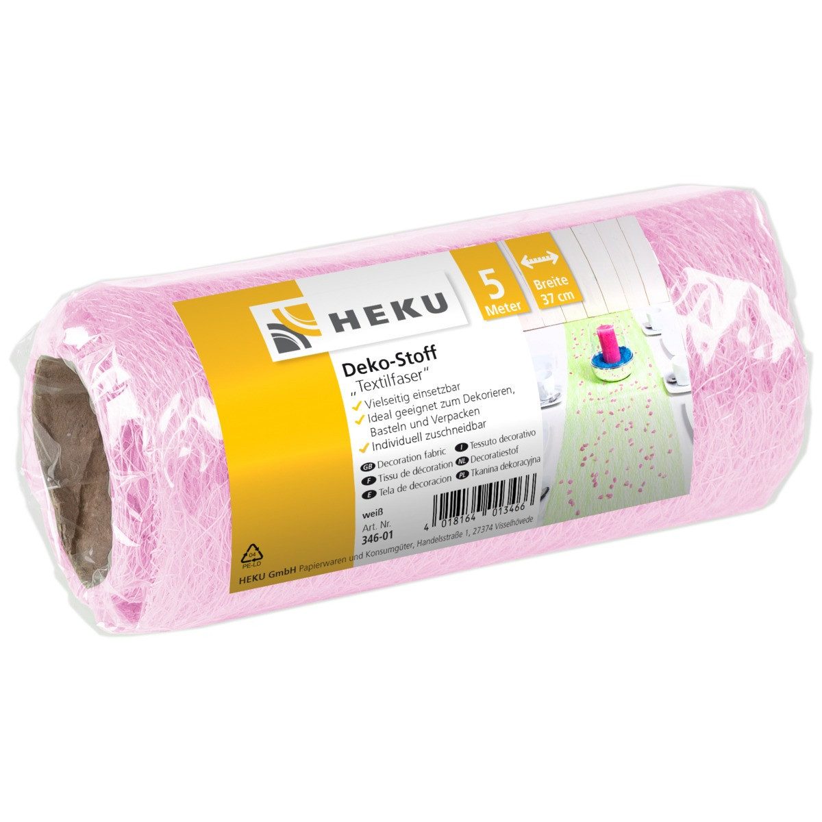 HEKU Tischband Deko Stoff Textilfaser auf Rolle rosa 5mx37cm