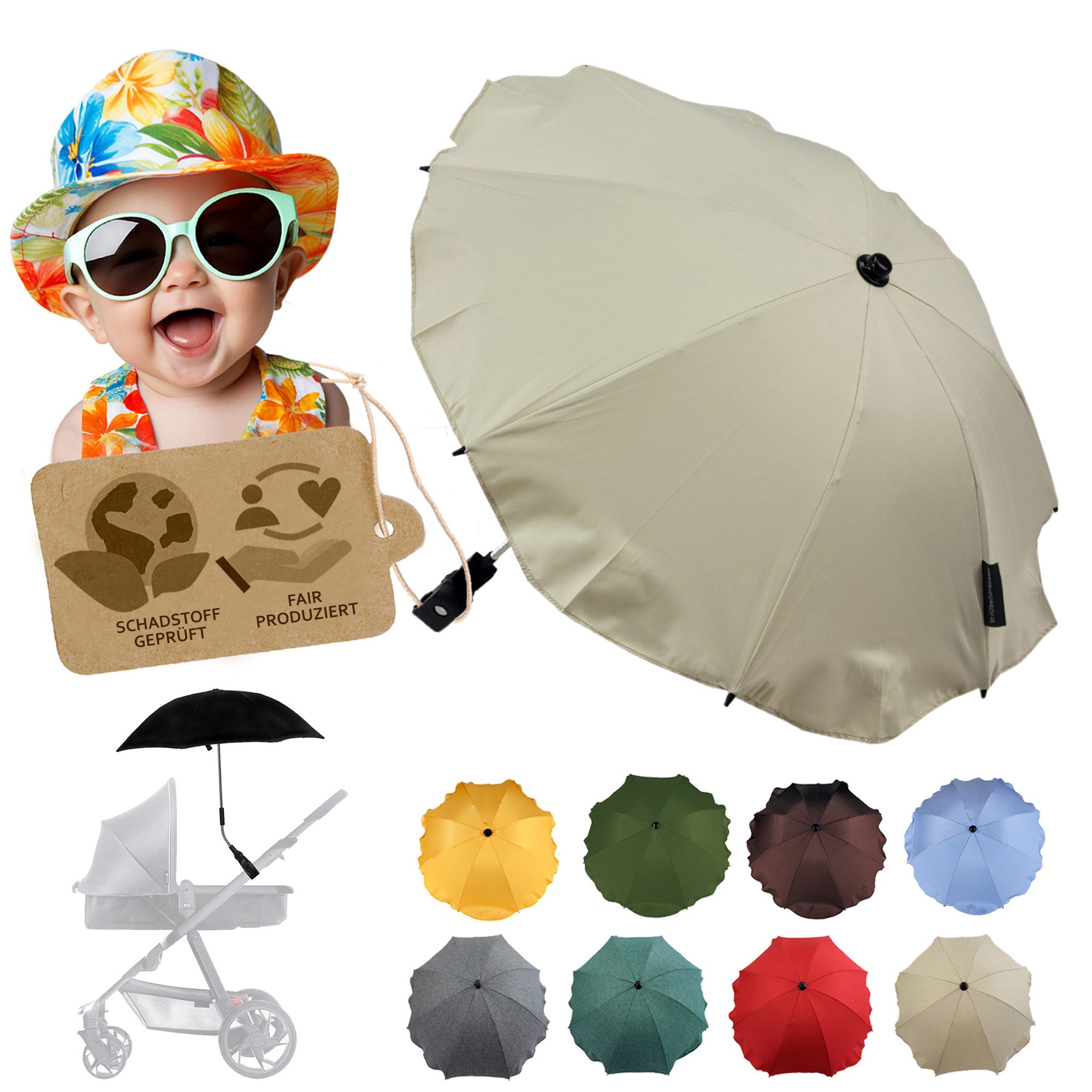 BambiniWelt by Rafael K. Kinderwagen-Sonnenschutzhülle Sonnenschirm Sonnenschutz für Kinderwagen Buggy Jogger universal UV50+, UV 50+ Schutz