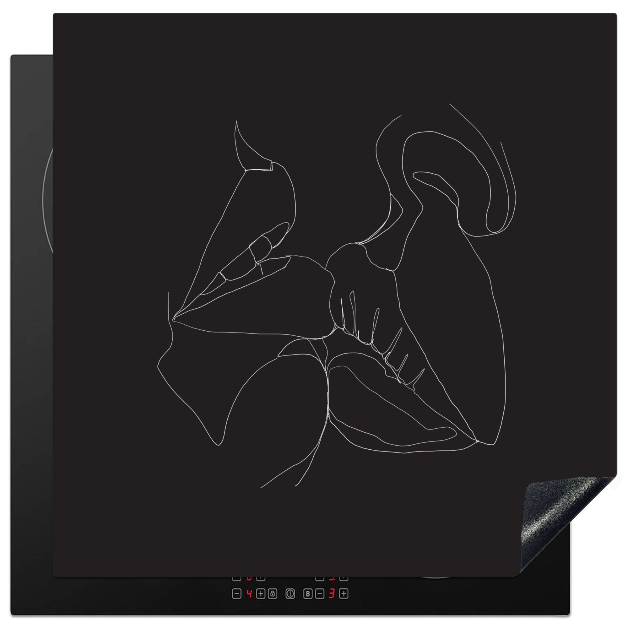 MuchoWow Herdblende-/Abdeckplatte Linienkunst - Beziehung - Liebe, Vinyl, (1 tlg), 78x78 cm, Ceranfeldabdeckung, Arbeitsplatte für küche