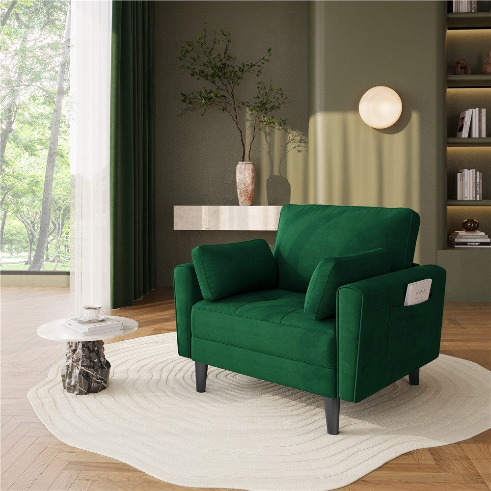 Yaheetech Sofa Einzelsofa, Polstersofa mit Rückenkissen & 2 Seitenkissen & 2 Aufbewahrungstaschen