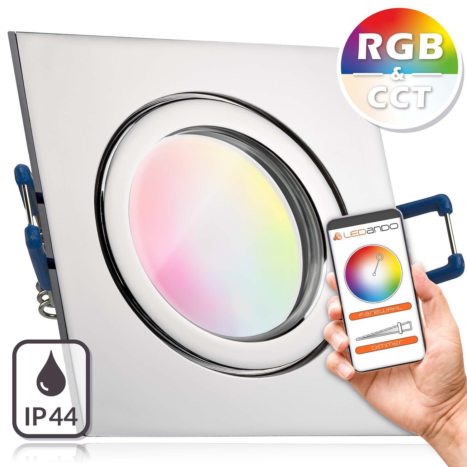 Einbaustrahler RGB extra chrom Leuc Einbaustrahler LED - 5W mit Set flach CCT LED LEDANDO IP44 in