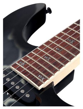 Rocktile E-Gitarre Pro JK150-BSK elektrische Gitarre mit "Skull"-Design, FR-Style Tremolo, 1 Humbucker/2 Single Coil Tonabnehmer