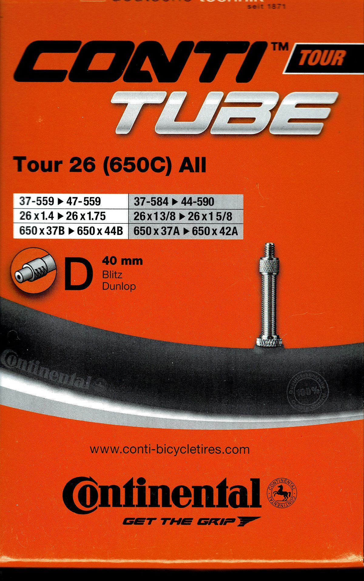 CONTINENTAL Fahrradschlauch Continental Tour 26 all Schlauch 26 Zoll DV (37/47-559/597) DV 40mm, 1,50, 1 5/8, 1,75, 1,40, 1 3/8, 1,60, 1,25, 1,35