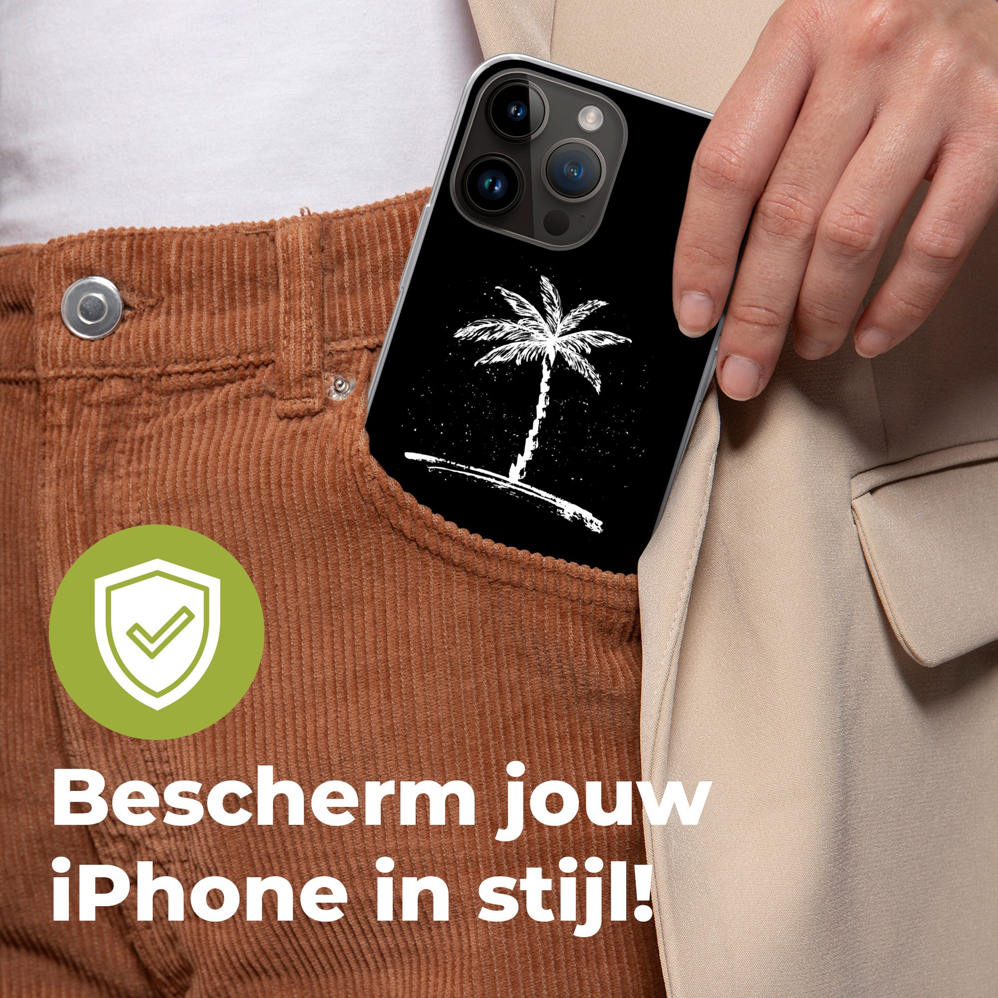 MuchoWow Handyhülle für Apple iPhone 14 Pro Max Palme - Weiß - Schwarz - Tropisch, Smartphone-Bumper, Print, Handy Schutzhülle Dünn