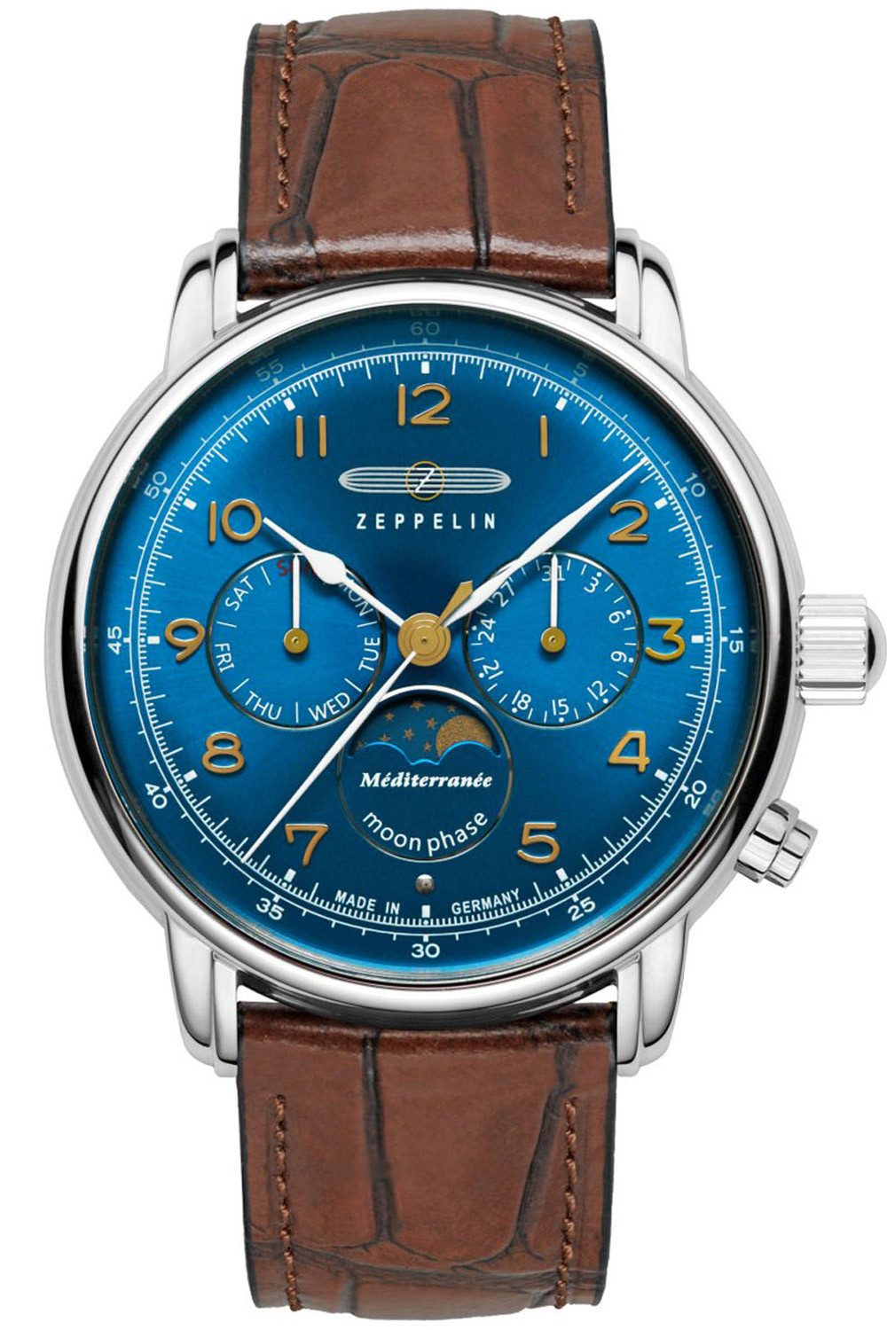 ZEPPELIN Quarzuhr 100 Jahre Mediterranée Mondphase Braun/Blau
