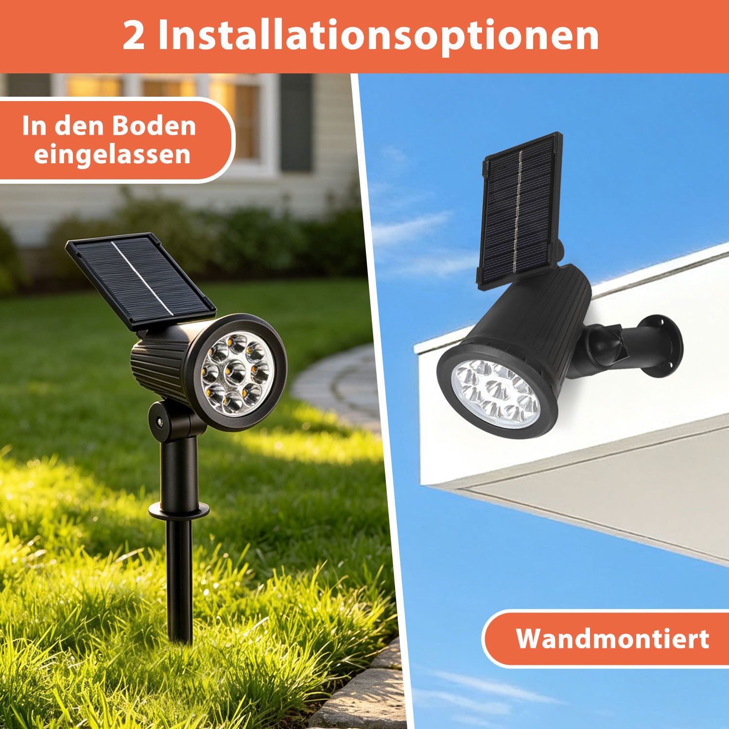 Clanmacy LED Gartenstrahler LED Solar Gartenleuchte mit Erdspieß Solarleuchte IP65 3W Warmweiß, Warmweiß – Bild 5 von 5