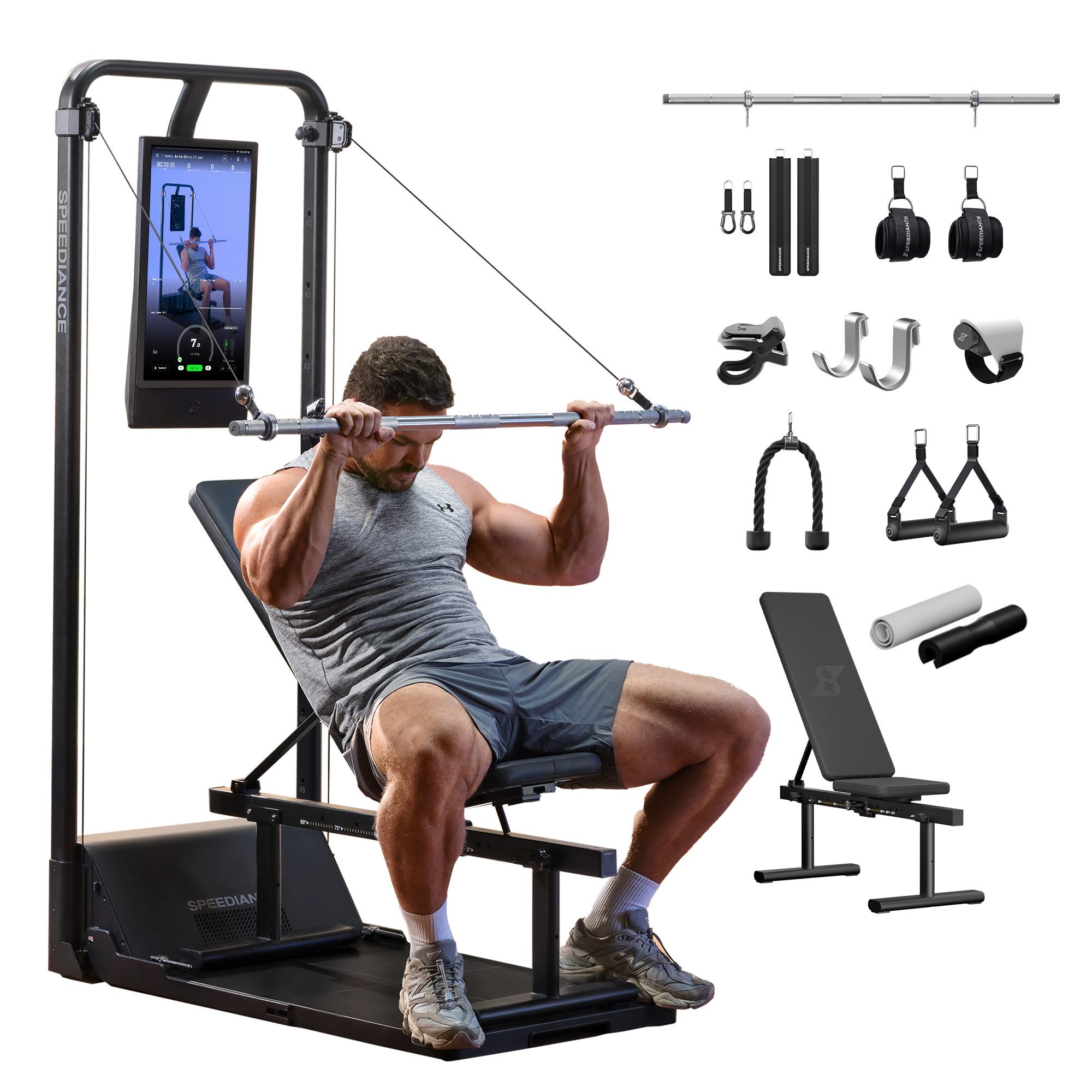 SPEEDIANCE Kraftstation Smarte KI-gesteuerte Multi-Funktionale Smith-Maschine, (mit Digitalem Gewichtssystem, Squat Rack, Gym Monster 2S), für Ganzkörper-Krafttraining, All-in-One Fitnessgerät