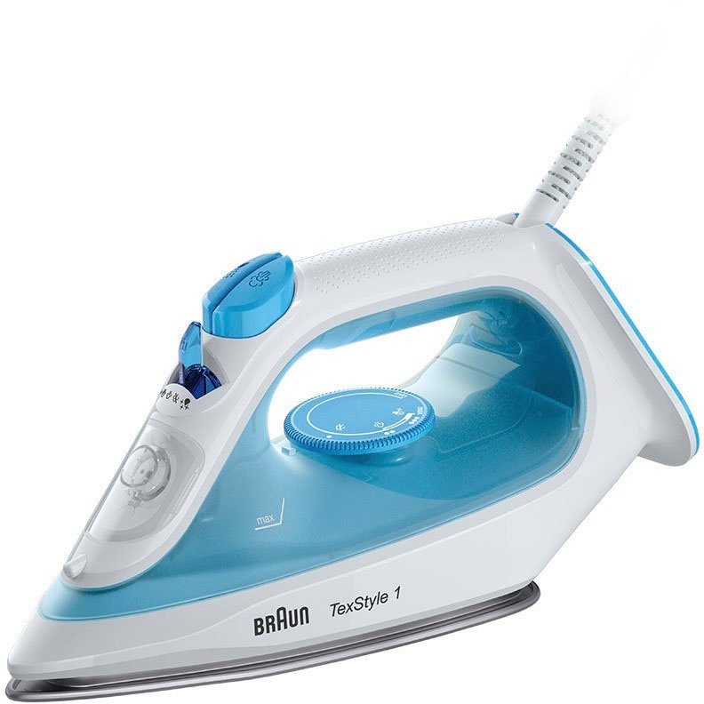 Braun Dampfbügeleisen TexStyle 1 SI Watt, Bügelsohle, mit SuperCeramic W, BL, 2000 2000 Blau 1050