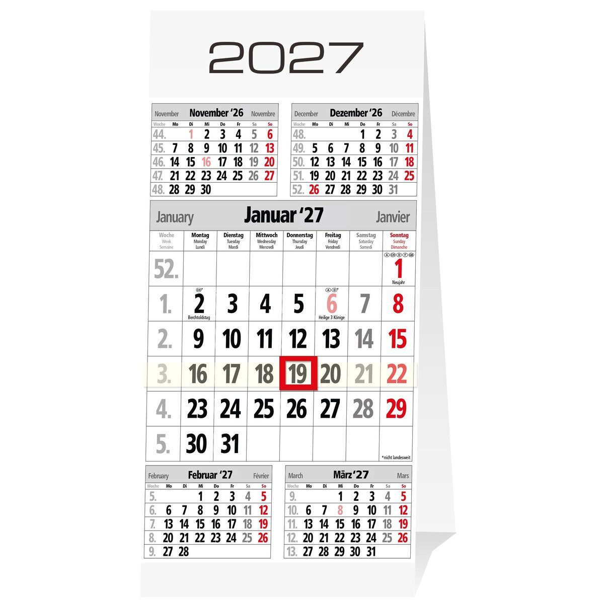 Wandkalender 5-Monats-Tischkalender 10,5 x 21cm 2027