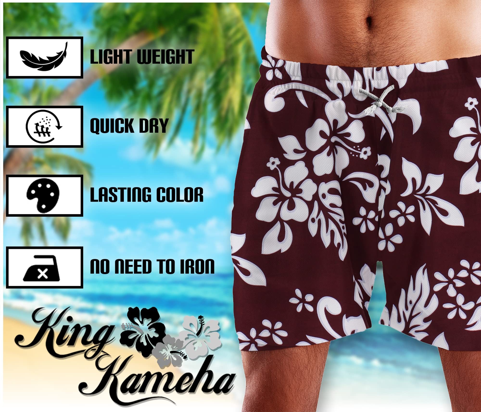 King Kameha Badeshorts Hibiscus Funky Hawaii Bade-Shorts Mesh-Einsatz Verschluss Kordelzug Mit integriertem Mesh-Innenslip für extra Komfort