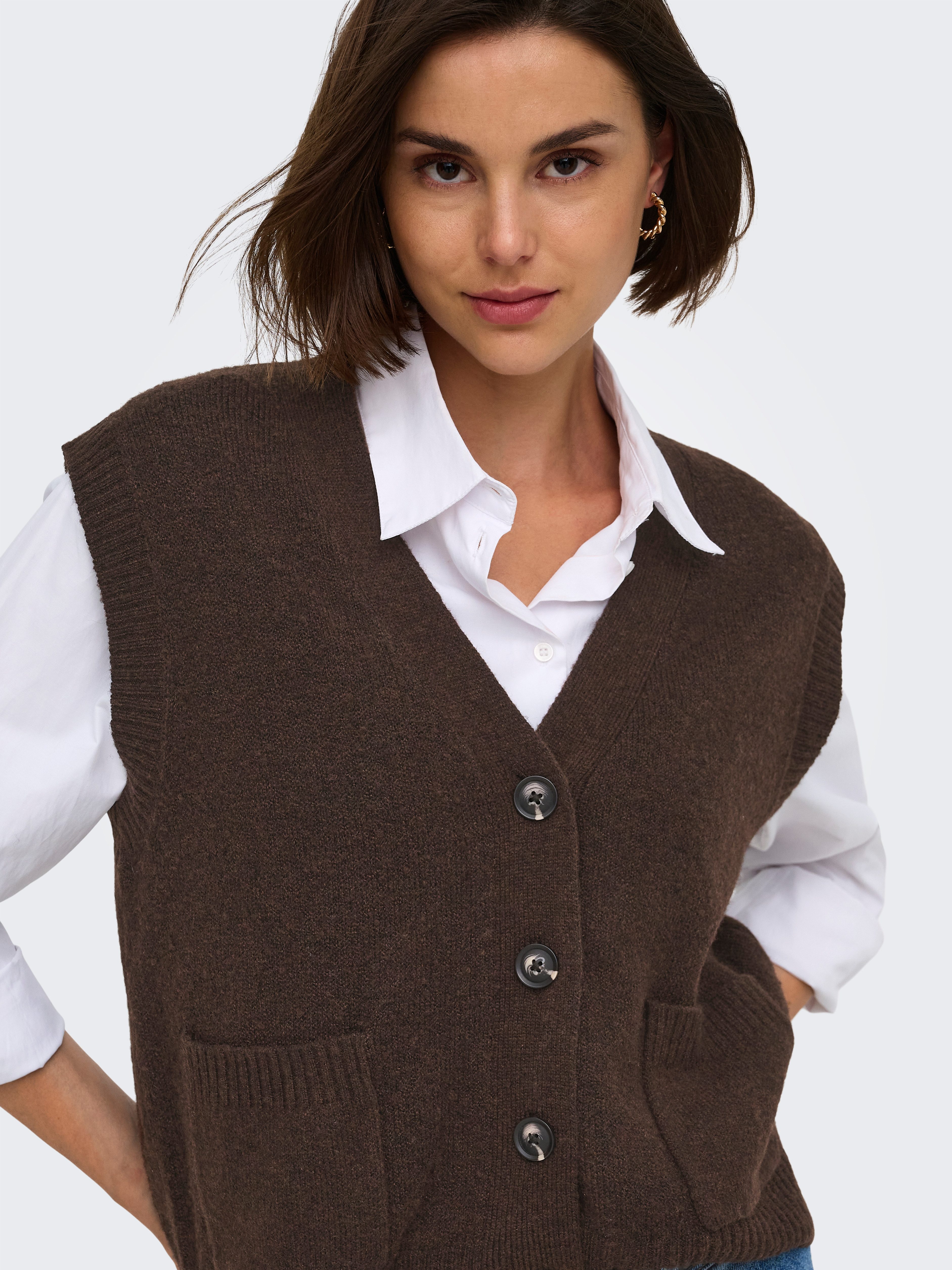 JDY Strickweste JDYSUPER S/L V-NECK VEST KNT NOOS Materialmix