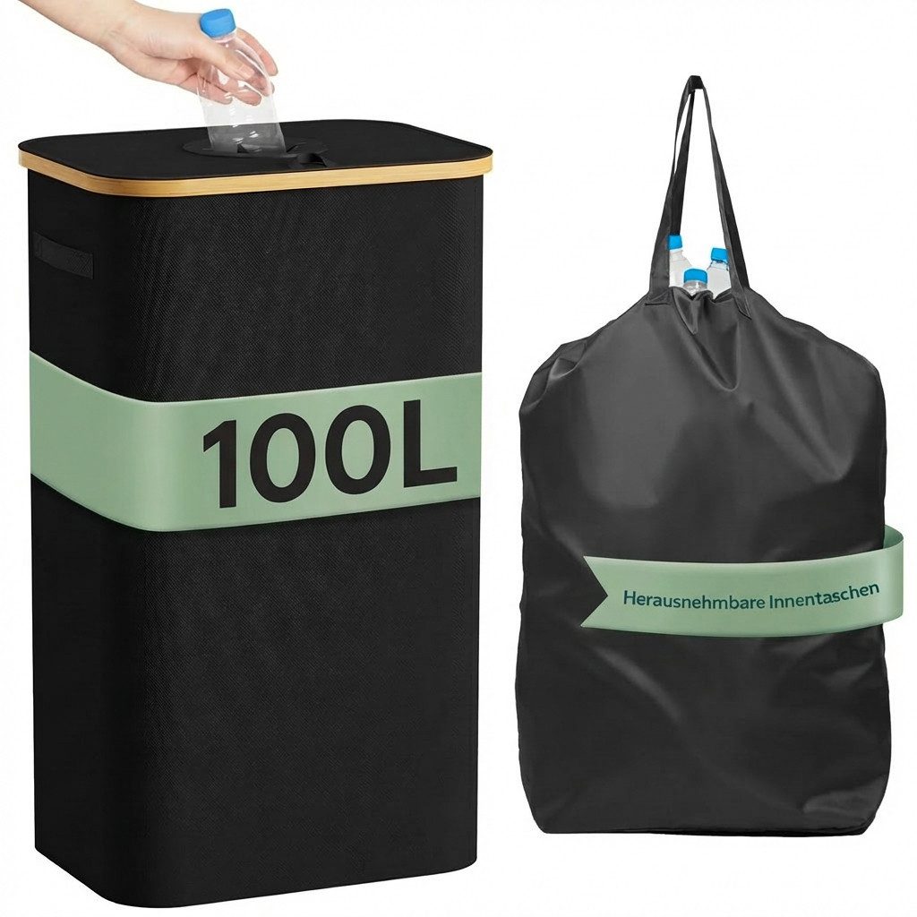 Lifewit Müllsackständer Pfandflaschen Sammelbehälter mit Bambusdeckel, Altglas und Flaschen.